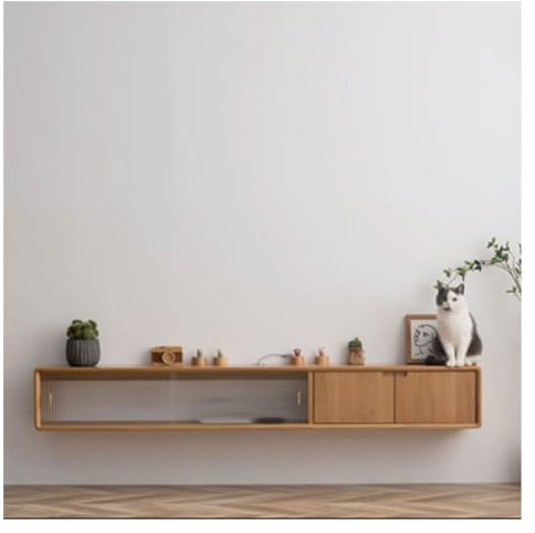 Fernsehtisch Schwebendes TV-Gerät, 70,8''/78,7'' Wand-TV-Schrank, schwebende Regale mit Tür, moderne Holz-Entertainment-Medienkonsole, große TV-Bank mit Stauraum for Wohnzimmer und Schlafzimmer TV Boa
