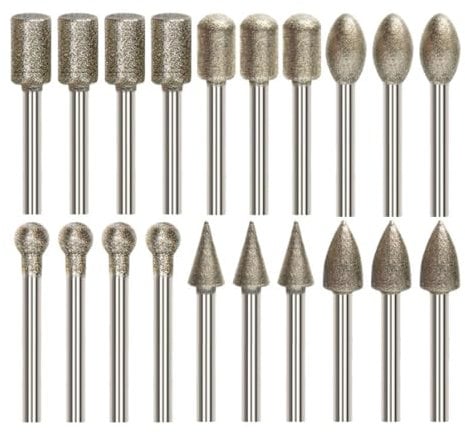 VZU Diamant Fräser Set, 20 Stück Diamant Frässtifte mit 1/8 Schaft Schleifaufsätze für Dremel Rotationswerkzeug, Diamant Schleifstifte für Stein, Glas, Keramik, Schleifen, Polieren und Gravieren