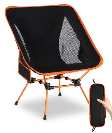 Evolpor Lightweight Folding Camping Chair with Storage Pocket & Carry Bag, High Weight Capacity, Portable for Camping, Hiking, Fishing – Great Gift for Dad, Orange
