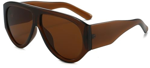 LJCZKA Vintage Übergroße Sonnenbrille für Damen Herren Retro Piloten Sonnenbrille Trendy Ovale Dicker Rahmen Brille Mode mit UV Schutz (Braun Braun)