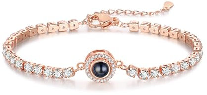 LoLaTide Personalisiertes Armband mit Bild Im Stein Benutzerdefinierte Foto Armbänder Silber/Roségold/GoldGeschenke für Herren Damen der Erinnerung (Roségold)