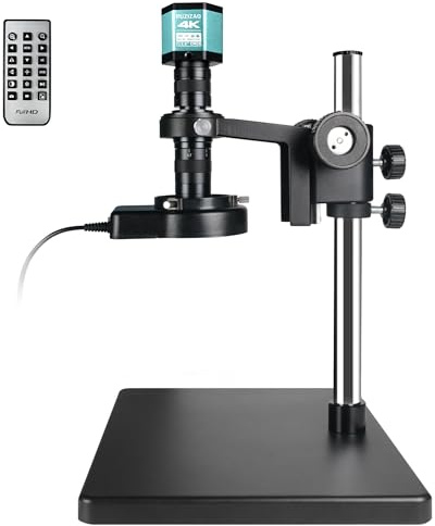 RUZIZAO Microscopio Digital Profesional, 150X Microscopio Industrial 4K HD, luz de Anillo Ajustable, Interfaz Tipo - C/hdmi,con Base Estable Grande,para Mantenimiento electrónico de Soldadura