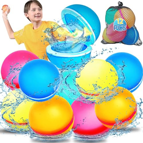 LaifuTu 12 Stück Wasserbomben Wiederverwendbar, Wasserbomben mit 1 Mesh Bag, Wiederverwendbare Wasserbomben, Magnet Wasserbomben Selbstschließend für Strand, Pool, Party, Outdoor Spiele für Kinders