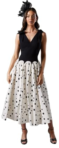 Coast Mono Spot Races Drop Waist Bow Shoulder Midi Dress