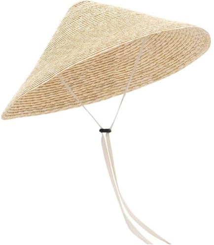 Ericetion Handmade Weave Straw Hat, Chinese Oriental Conical Hat Wheat-straw Bamboo Cone Sun Hat, Wide Brim Farm Cap with Windproof Rope Outdoor Rain Cap