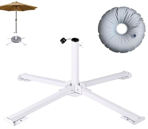 Recitem Pied de parasol en fonte - Support en croix - Pour balcon, terrasse, jardin, camping sur la plage - Sac à eau - Matériau PVC résistant aux intempéries (A)