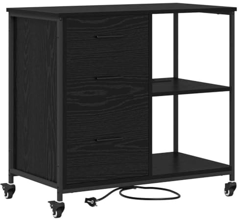 vidaXL Office Cabinet Black oak 76 x 41 x 72 cm Engineered wood, AmpleStorage for Office, Modern Rectangular Cabinet with Charging Station, Organize Workspace with Minimalist Design