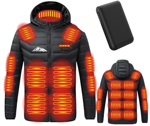 Heizjacke Herren mit 5000 mAh Powerbank, Beheizbare Jacke Damen Beheizte Jacke 21 Heizzonen Wärmejacke mit Akku, Winter Wärme Jacke mit Heizung, Pufferjacke Heizmantel Funktionsjacke Outdoorjacke