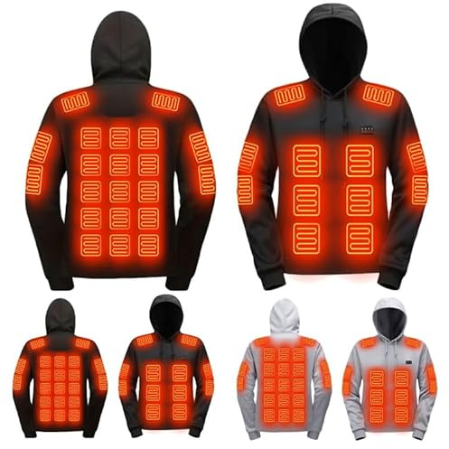 RLEHJN Herren Damen Beheizbarer Hoodie,Heated Beheizter Kapuzenpullover mit 29 Heizzonen 4 Temperaturregelung Plüsch Heizjacke Mit Heizung USB Elektrische Warm Sweatshirts für Herren Große Größen