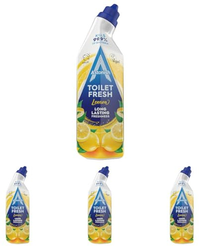 Astonish Toilet Fresh Gel, Kills 99.9% of Bacteria, Limescale Prevention, 750ml, Lemon (Pack of 4)