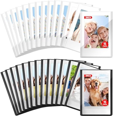 DRADERCH 30 Stück Magnet Bilderrahmen Kühlschrank 9.3x6.3 cm | Magnetische Mini Fotorahmen für Polaroid Instax Mini Film, Magnetrahmen für Fotos, Postkarten & DIY(Schwarz*15, Weiß*15)