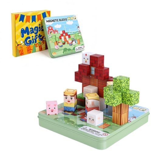 MEESHEEP Magnetische Bausteine Reiseset 49 Teile mit Eisenbox ab 3 Jahren