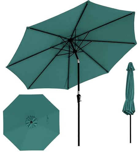 RELAX4LIFE Parasol Droit Inclinable 3M, Parasol de Jardin Extérieur 3M Rond, Inclinaison 25°, 8 Baleines, Manivelle, Polyester Résistant, Protection Solaire pour Balcon Terrasse (Vert)