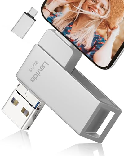 Chiavetta USB 512gb per Phone,Levida Pen Drive Penna USB 3.0 Pendrive 4 in 1 Photostick Chiave USB Type C con iOS,Android,Tipo C Porta/Smartphone, Computer, Laptop, PC,Argento