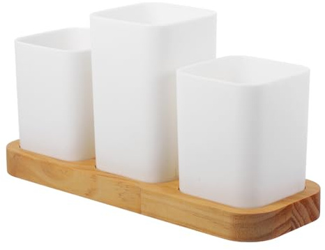 CANIGHT Porta Utensilios de Cocina Soporte Resistente con Base de Madera y Cuerpo de Pp Blanco y Fácil de Usar para Organizar Cubiertos en Cocina y Restaurante