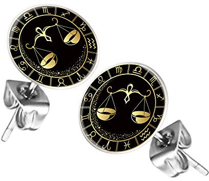 Mianova Ohrstecker Ohrringe Stecker Platte mit Sternzeichen Motiv Tierkreiszeichen Silber für Damen Herren oder Kinder Waage