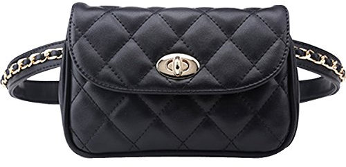 Meliya Elegante Damen-Gürteltasche aus PU-Leder für Reisen, Urlaub, Bauchtasche, Handytasche, Rautenmuster, Tasche mit einzigartigem gestepptem Hüftgurt (schwarz, groß)