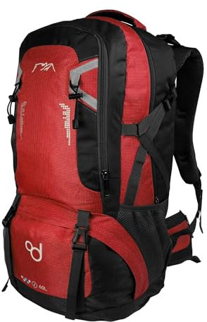 OcioDual Wanderrucksack 60L Rot, Travelite Rucksack, Arbeitsrucksack Herren, Wanderrucksack Herren, Rucksack Wasserdicht, Reiserucksack, Camping, Survival und Outdoor-Sport