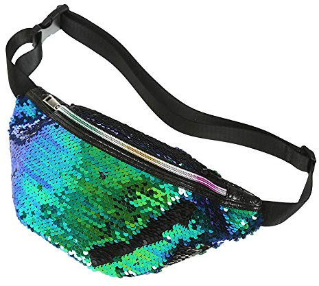WFZ17 Handtaschen Fashion Meerjungfrau Pailletten Damen Casual Single Schulter Hüfttasche Bauchtasche - Grün + Schwarz
