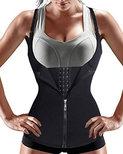 Gotoly Women Waist Trainer Corset Zipper Vest Body Shaper Tummy Control Cincher Tank Top with Adjustable Straps (Black, Medium)