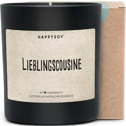 Lieblingscousine - Duftkerze mit Spruch als liebevolles Geschenk für Familie, Cousine, blumiger Duft, Kerze im Glas