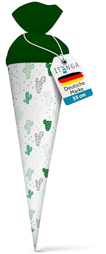 itenga Geschwisterschultüte 35 cm Tiere Pflanzen Muster Geschenkverpackung Schultüte Zuckertüte Filzverschluss Kinder Erwachsene (Kaktus)