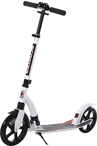 HOMCOM Kinderscooter, Kickscooter mit Stoßdämpfung, Tretroller, Klappbar und Höheverstellbar, ab 14 Jahren, Aluminium, Weiß, 92,5 x 37,5 x 82-97 cm