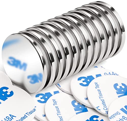 FINDMAG 10 Pack Strong Magnets, 30 x 3 mm 8 KG Pull Strong Neodymium Disc Magnets Fridge Whiteboard Magnet with Double-Sided Adhesive, Permanent Rare Earth Magnet for Whiteboard, Craft,DIY