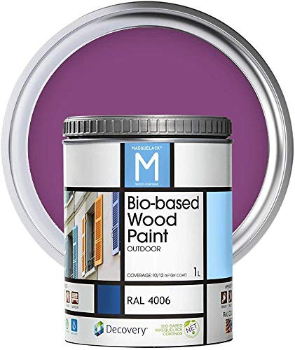 MASQUELACK M Impregnante per Legno Esterno - Violetta - RAL 4006-1 Litro - Protegge dall'Acqua, Umidità e Raggi UV - Vernice Naturale ad Alta Copertura e Rifinitura Semi Opaca - Asciugatura Veloce