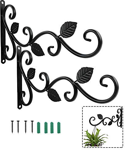 JNCH 2 Stück Blumenampel Haken Schwarz Pflanzenhalterung Blumenampelhalter Wandhaterung für Blumentopf Blumenampel Wandhaken mit Schrauben Dübeln zum Aufhängen von Pflanzen Laterne Windspiele