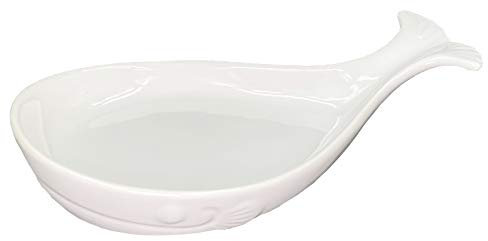 Whale Spoon Rest for Stove Top, Ceramic Spoon Holder for Kitchen Counter, Modern Farmhouse Kitchen Décor, 7.8 x 4.8 Inches (White)