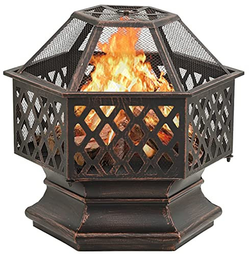Tidyard Rustikale Feuerstelle Feuerschale mit Schürhaken,Feuerstelle Garten, Feuerkorb mit Gitterabdeckung,Schürhaken Für Heizung/BBQ, Feuerschalen für Den Garten Strand Terrasse