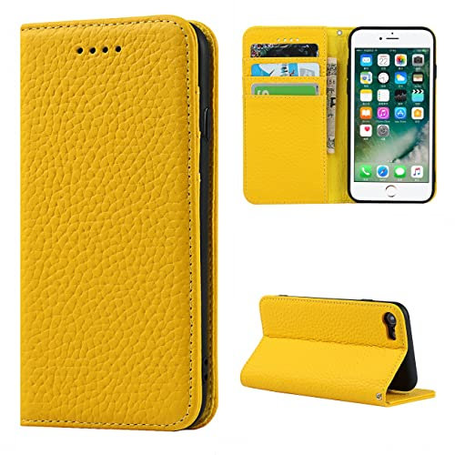 Copmob Phone Case iPhone 7 Plus/8 Plus,Flip Genuine Leather Wallet Case,[4 Slots][Magnetic closure][With Lanyard],Protective Cover Case for iPhone 7 Plus/8 Plus - Yellow