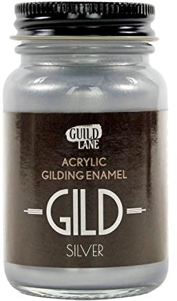 Guild Lane - GILD Acrylic Gilding Enamel Paint - Silver - Furniture, Metal, Glass, Wood, Plastic, Ceramics & More - Water-Based Metallic Paint - 60ml Jar