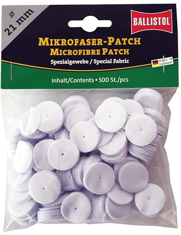 BALLISTOL Mikrofaser-Patch zur Waffenreinigung Ø 21 mm (bis Kal. 7 mm), 500 Stück | Reinigungspatches, 21mm Durchmesser bis Kaliber 7mm, Beutel mit, mit Laufreinigungsfilzen, Reinigungsdochte, Putzvlies