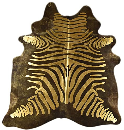Kuhfell Stierfell Teppich schwarz mit Gold Zebra Prägung ca. 210 x 180 cm aus Brasilien Kuhfell Zebra Gold