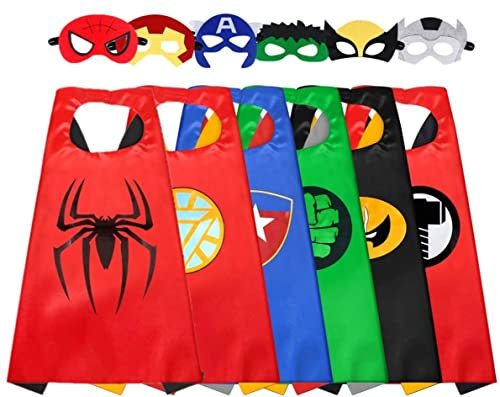 LATERN 6Pcs Superheld Cape und Maske, Cartoon Superheld Kostüme Verkleiden sich Spielzeug für Kinder Jungen Mädchen Geburtstag Party Favors