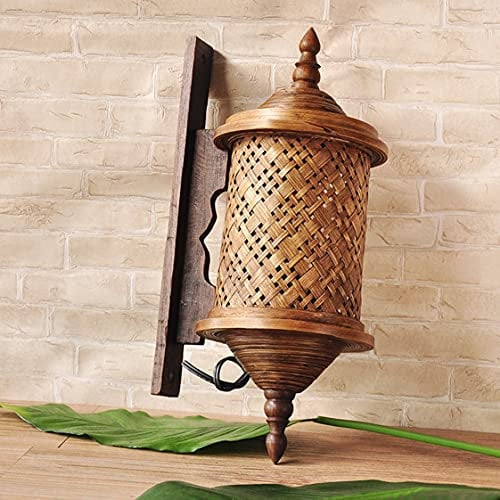 HMAKGG Retro Bambus Wandlampe Natürlichen Bambus Und Rattan Garten Teestube Wandleuchte Innen Handgewebten Wandbeleuchtung E27 für Korridor Nachtlicht