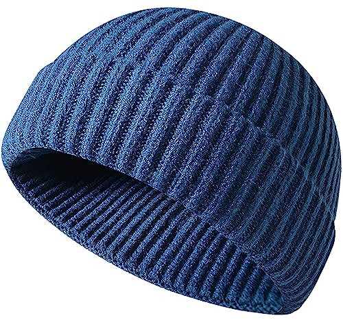 MAIAGO Fisherman Beanie für Herren und Damen, Wollstrick-Bündchen, Beanie-Mütze, warme Mützen, New Blue, Einheitsgröße