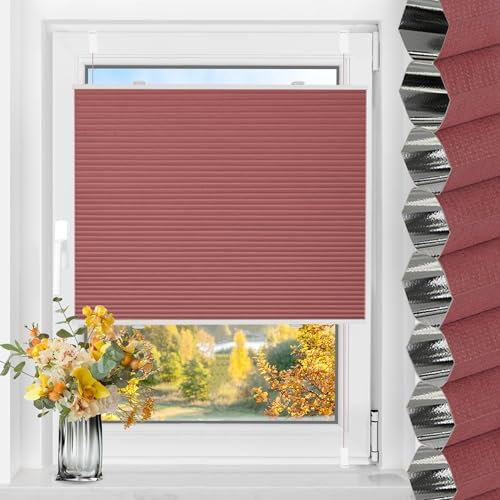 TFSKY Wabenplissee Plissee ohne Bohren Verdunkelung Klemmfix Zweifarbigz Weiß-Rot B50 x H120 cm Plissees Thermo Doppelplissee Verdunkelnd Verdunklungsplissee Sonnen- & Schallschutz für Fenster