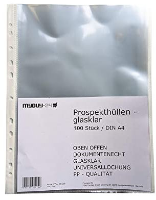1000 mybuy-24 Prospekthüllen DIN A4 glasklar transparent, farblos Klarsicht Folien Hüllen, zum Schutz von Papier, Akten & Dokumenten, Sichthüllen für Ordner