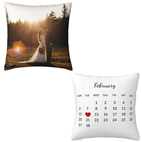 Naispanda Kissen mit Spruch ''Kalender'' - mit anpassbarem eigenem Foto und Text Jahrestag, Geschenk Romantisch Valentinstag für Freundin, Frau, Paar, Liebe - beidseitig selbst gestalten