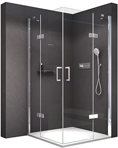 BERNSTEIN® Eckdusche 120 x 120 cm Dusche mit Drehtür an zwei Festfelder NT407 – Duschabtrennung mit Eckeinstieg 8mm ESG Nano Klarglas