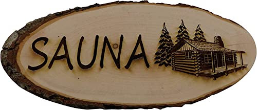 Generisch Saunaschild 40 cm Holz Sauna Schild Deko Erle + Aufhänger (Baumscheibe 40cm)