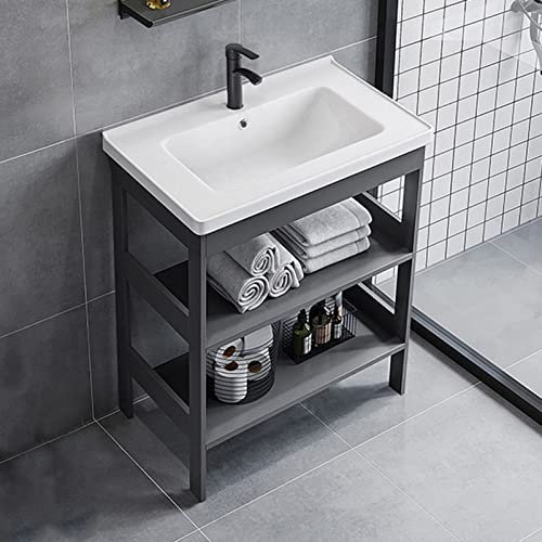 ZYFA Lavabo in Ceramica Bianco Lavatoio Lavello for Esterno e Interno Mobile Lavandino con piedistallo Supporto in Acciaio Inossidabile for ristoranti,bagni,Garage,Magazzini (Size : L61xW41xH78cm)