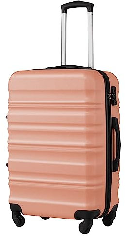 COOLIFE Hartschalen-Koffer Trolley Rollkoffer Reisekoffer mit TSA-Schloss und 4 Rollen (Kirschblüte Pulver, Großer Koffer)