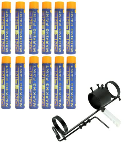 12x Aerosol Floor Line Marker Spray Paint yellow & 1x Handheld Applicator. Bundle. Ideal for Schools, Sports Surfaces, Industrial Marking or Safety Marking (1x Handheld + 12 Yellow Line Marker)