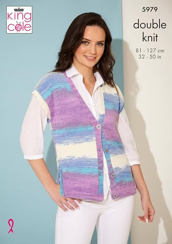 King Cole Ladies Double Knit DK Knitting Pattern Sleeveless Waistcoat & Top (5979)