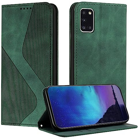 Fatcatparadise Kompatibel mit Samsung Galaxy A31 Hülle, Handyhülle für Samsung A31, PU Leder Flip Klappbare Wallet Magnet Case Handytasche Klapphülle Schutzhülle für Samsung A31 Hülle Holster (Grün)