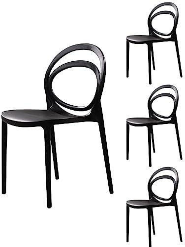 ETNIC ART Set 4 Sedie eleganti design moderno robuste Colore Nero Ideali per Interno ed esterno impilabili In Polipropilene e fibra di vetro Per Sala da Pranzo Ufficio Cucina Giardino Terrazzo